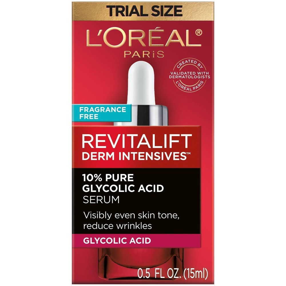 slide 4 of 7, L'Oreal Paris Revitalift Derm Intensives 10% Pure Glycolic Acid Face Serum, 0.5 fl oz