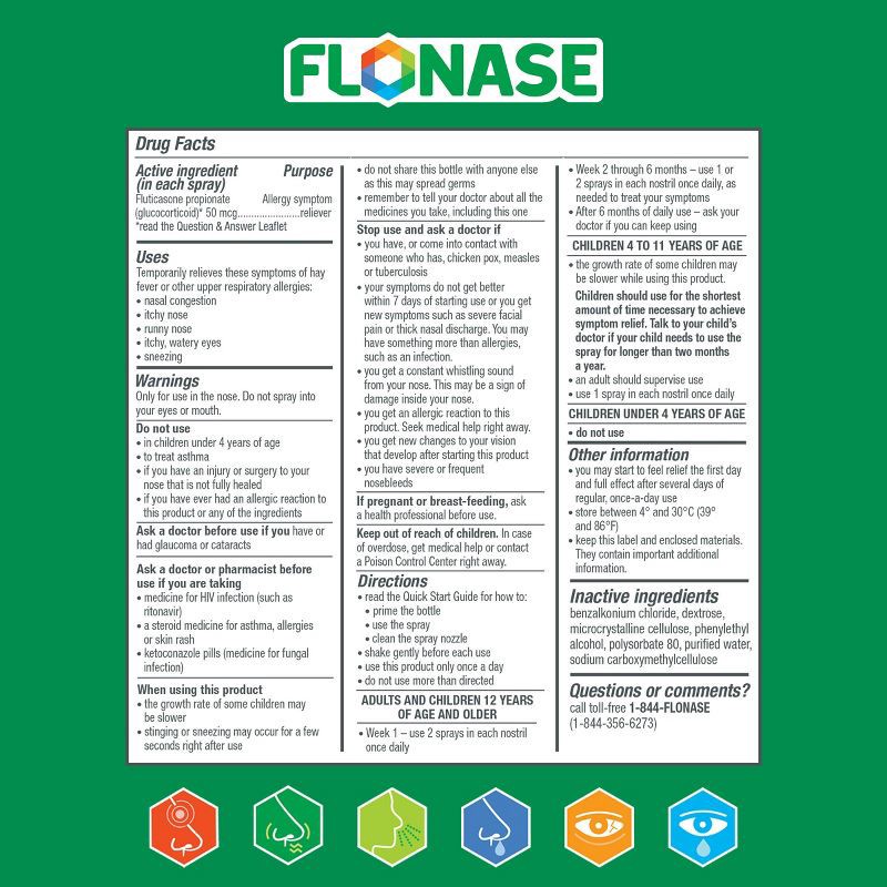 slide 14 of 14, Flonase Allergy Relief Fluticasone Nasal Spray, 24-Hour Non-Drowsy Medicine, Metered Nasal Spray - 72 Sprays - 0.38 fl oz, 0.38 fl oz
