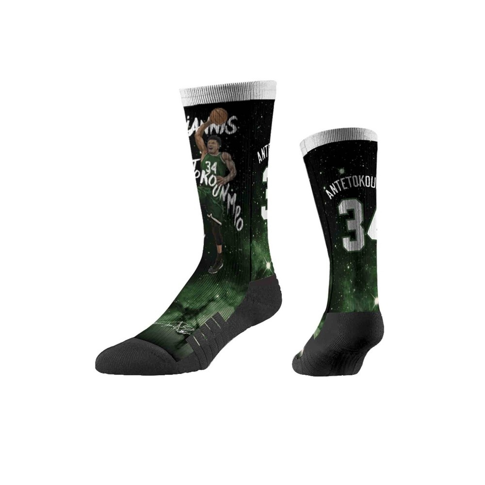 slide 2 of 2, NBA Milwaukee Bucks Giannis Antetokounpo Galaxy Socks, 1 ct