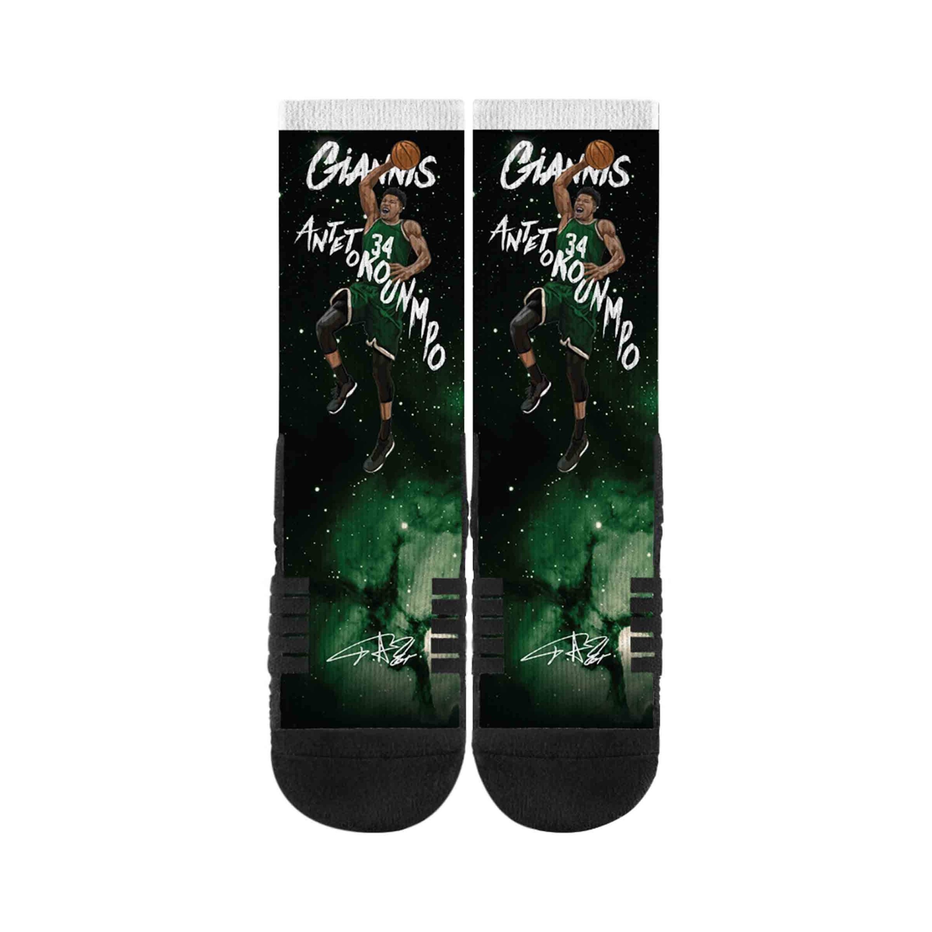 slide 1 of 2, NBA Milwaukee Bucks Giannis Antetokounpo Galaxy Socks, 1 ct