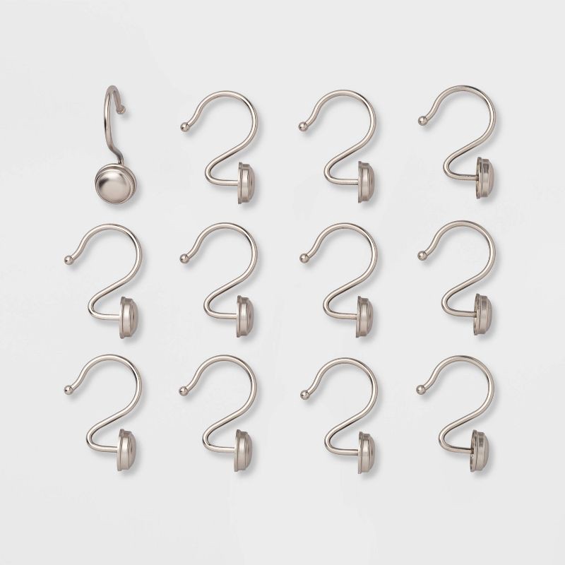 slide 3 of 3, Rust Proof Button Shower Hook Nickel - Threshold™: Zinc Alloy, Nickel-Plated, 12-Pack Curtain Rings, 1 ct