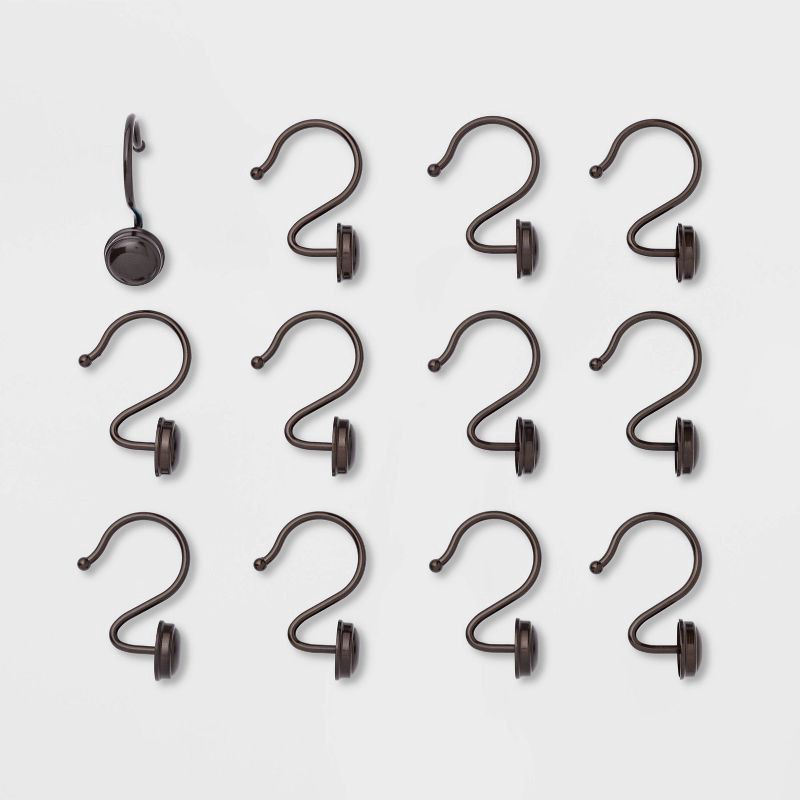 slide 3 of 3, Rust Proof Button Shower Hook Bronze - Threshold™: Zinc Alloy, 12-Pack Curtain Rings, Liner Compatible, 1 ct