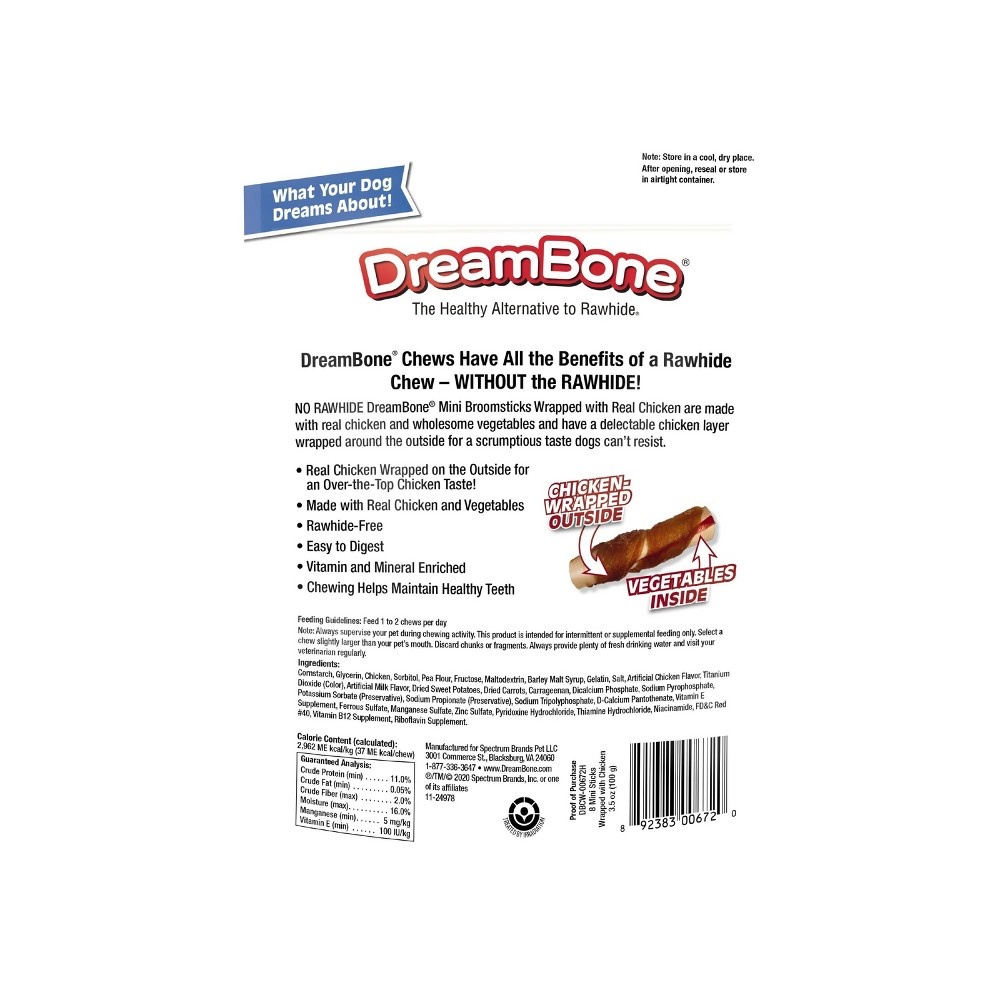 slide 2 of 4, DreamBone Mini Chicken Wrapped Broom Dental Sticks Dog Treats - 8ct, 8 ct