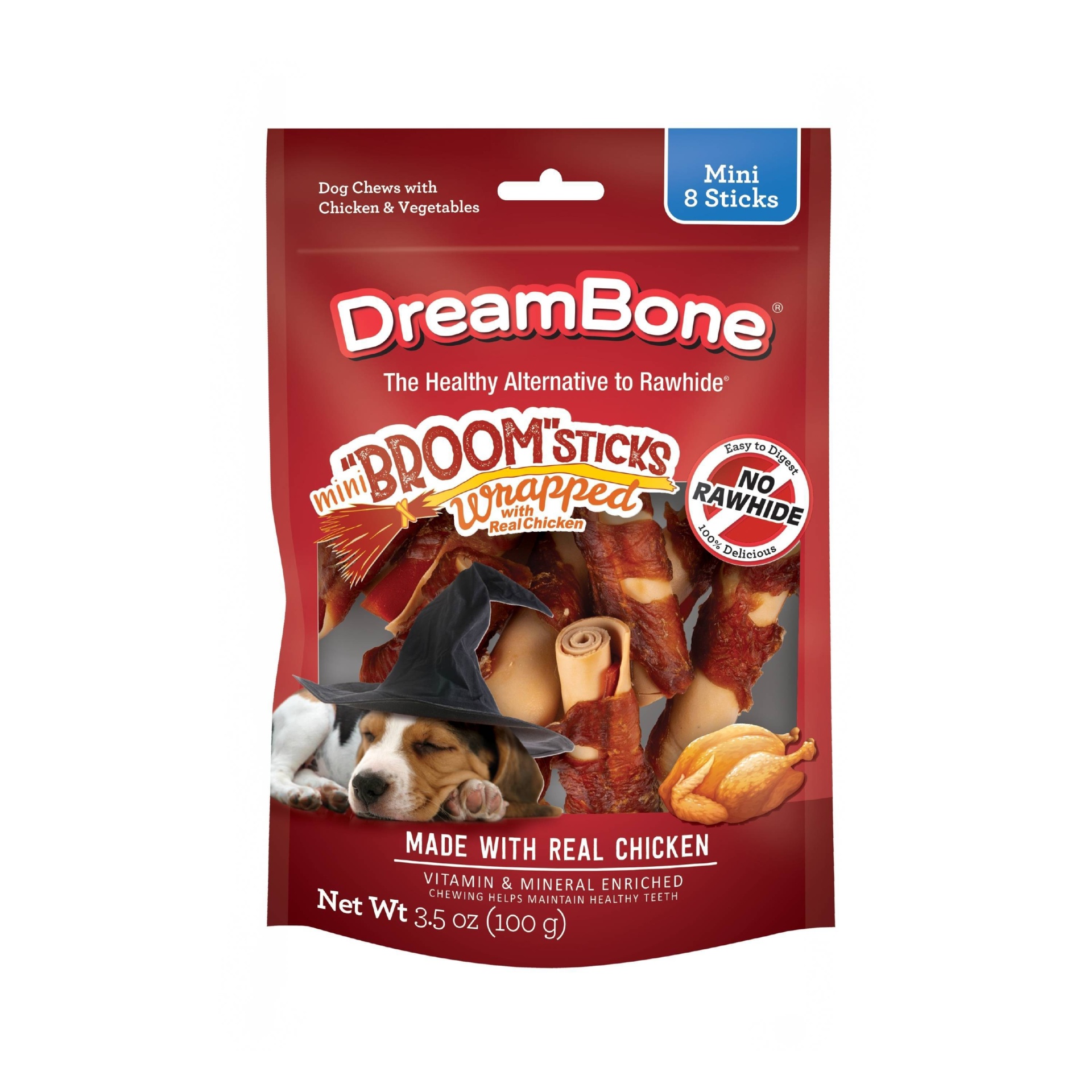 slide 1 of 4, DreamBone Mini Chicken Wrapped Broom Dental Sticks Dog Treats - 8ct, 8 ct