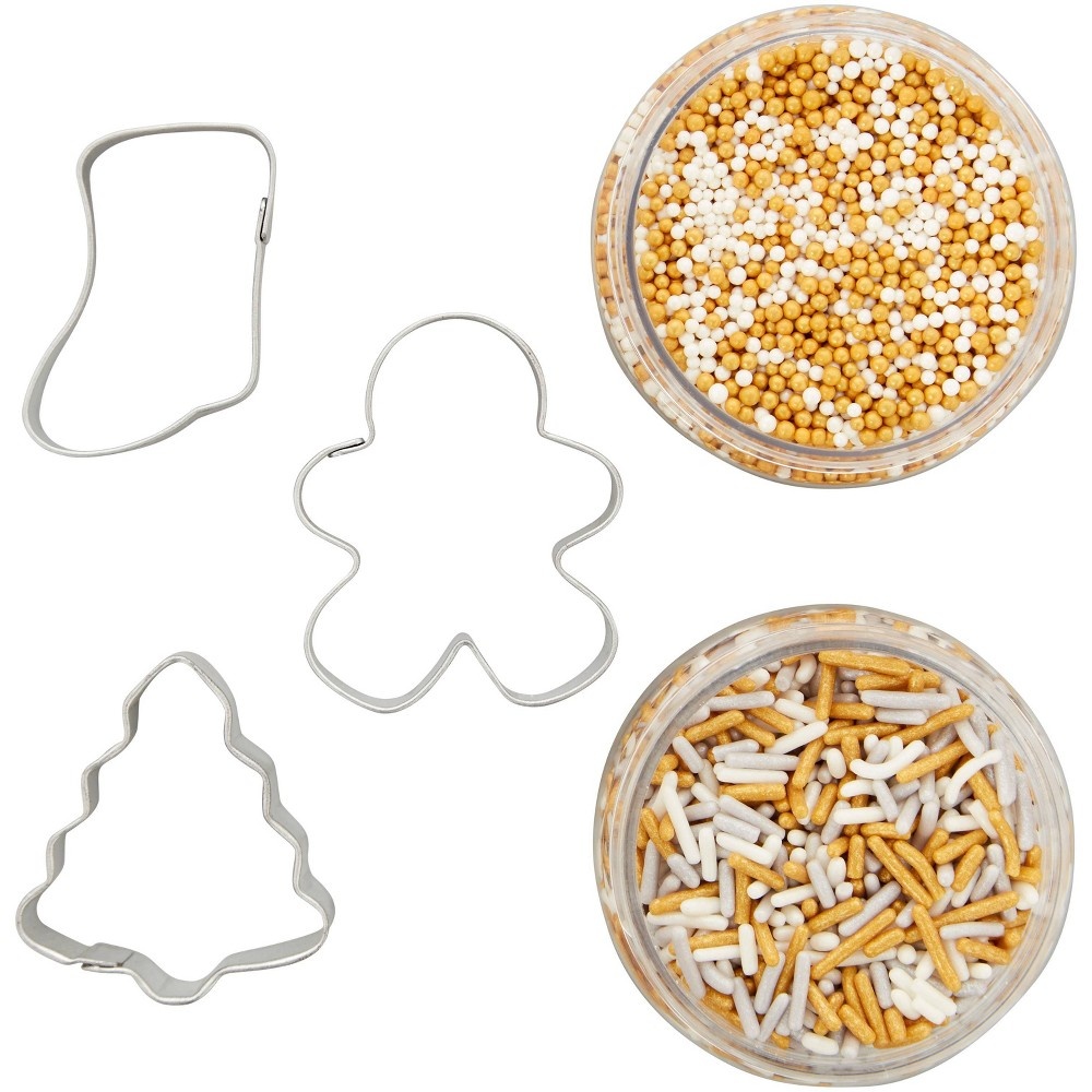 slide 2 of 4, Wilton Metal Cookie Cutter & Sprinkle Set Gold/Silver, 1 ct