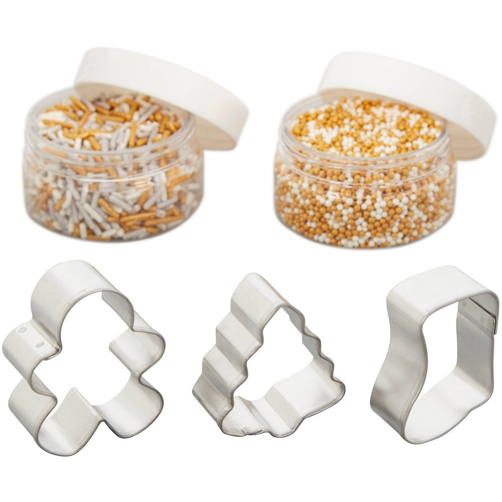 slide 3 of 4, Wilton Metal Cookie Cutter & Sprinkle Set Gold/Silver, 1 ct