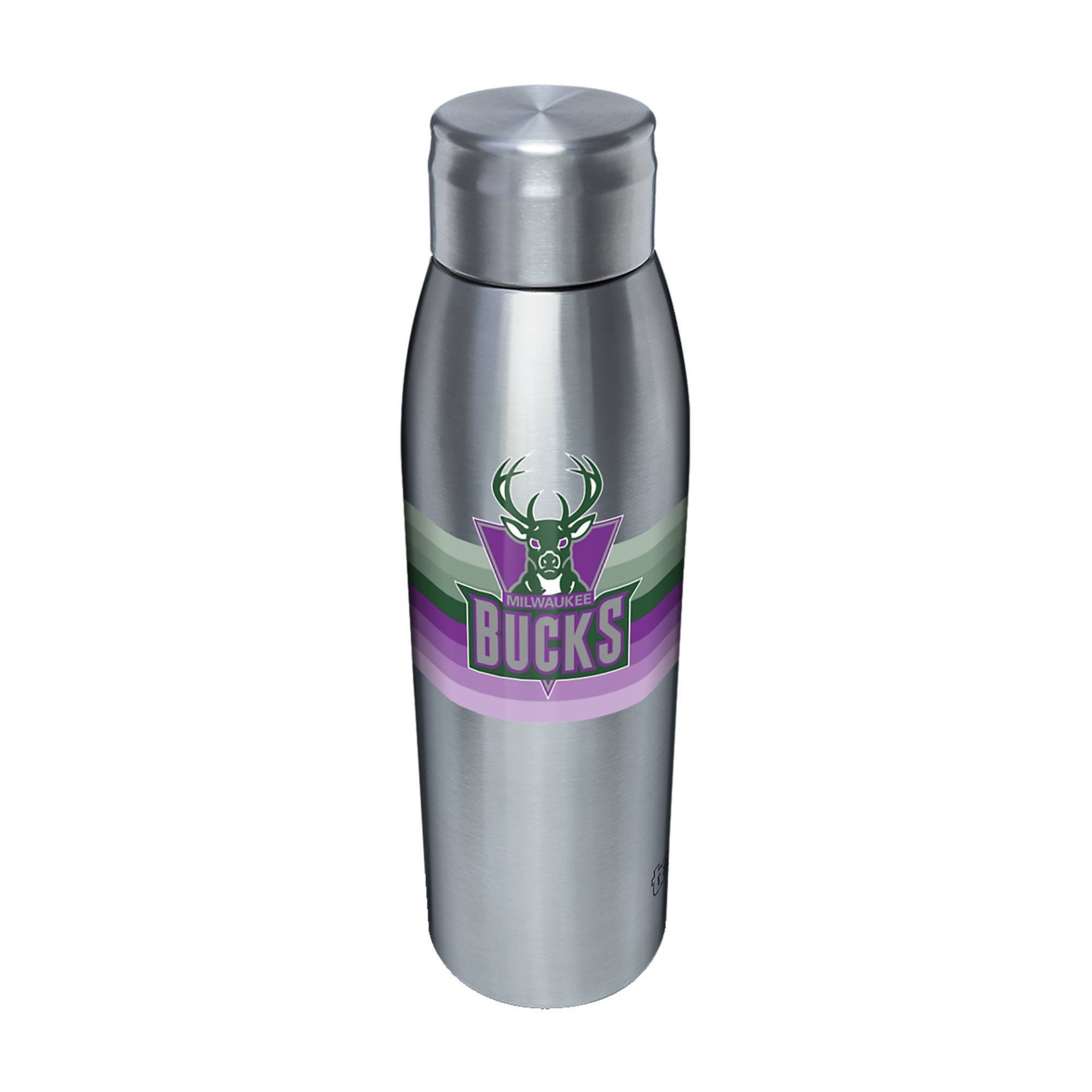 slide 1 of 1, NBA Milwaukee Bucks Retro Stripe Stainless Water Bottle, 17 oz