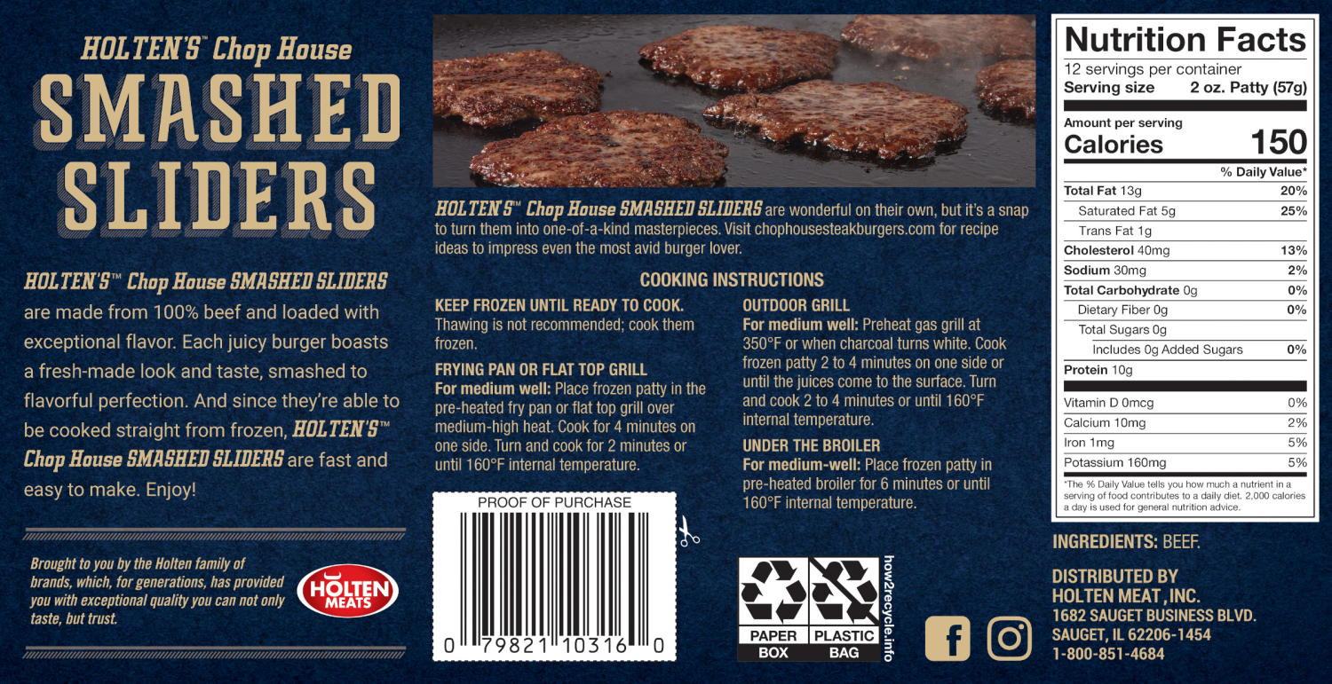 slide 2 of 5, Holten Smashed Slider Burger, 1.5 lb