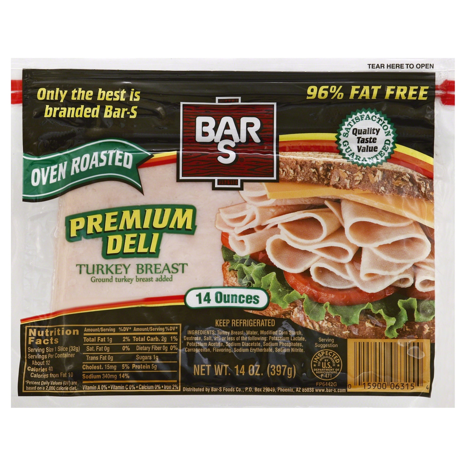 slide 1 of 1, Bar-S Premium Deli Oven Roasted Turkey Breast, 14 oz