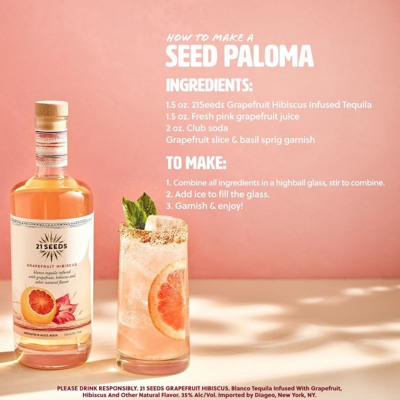 slide 3 of 9, 21 Seeds Grapefruit Hibiscus Infused Blanco Tequila - 750ml Bottle, 750 ml
