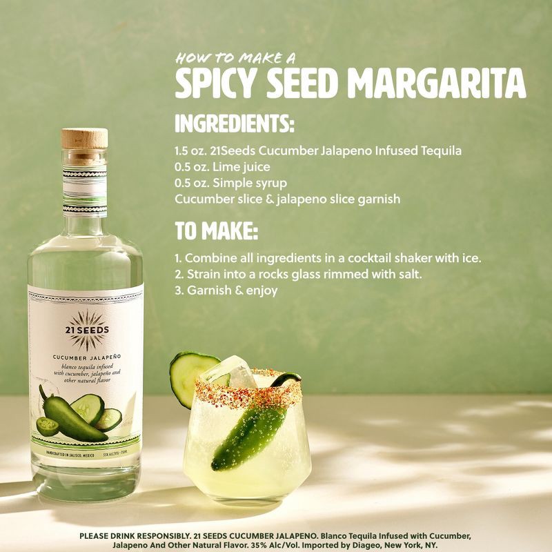 slide 3 of 9, 21 Seeds Cucumber Jalapeno Infused Blanco Tequila - 750ml Bottle, 750 ml