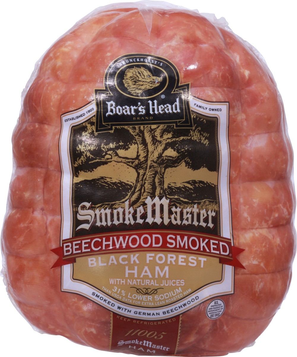 slide 4 of 9, Boar's Head SmokeMaster Beechwood Smoked Black Forest Ham with Natural Juices, per lb