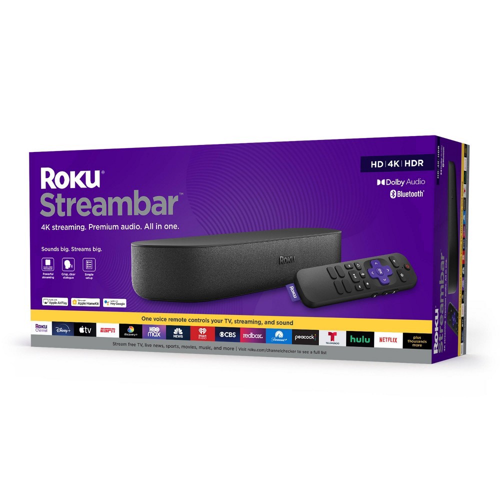 slide 5 of 7, Roku Streambar 4K/HD/HDR Streaming Media Player & Premium Audio, All In One with Roku Voice Remote, Released 2020, 1 ct