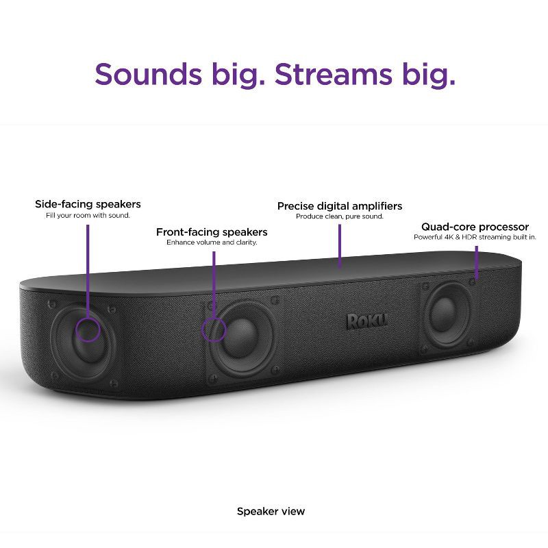 slide 5 of 11, Roku Streambar 4K/HD/HDR Streaming Media Player & Premium Audio, All In One with Roku Voice Remote, 1 ct