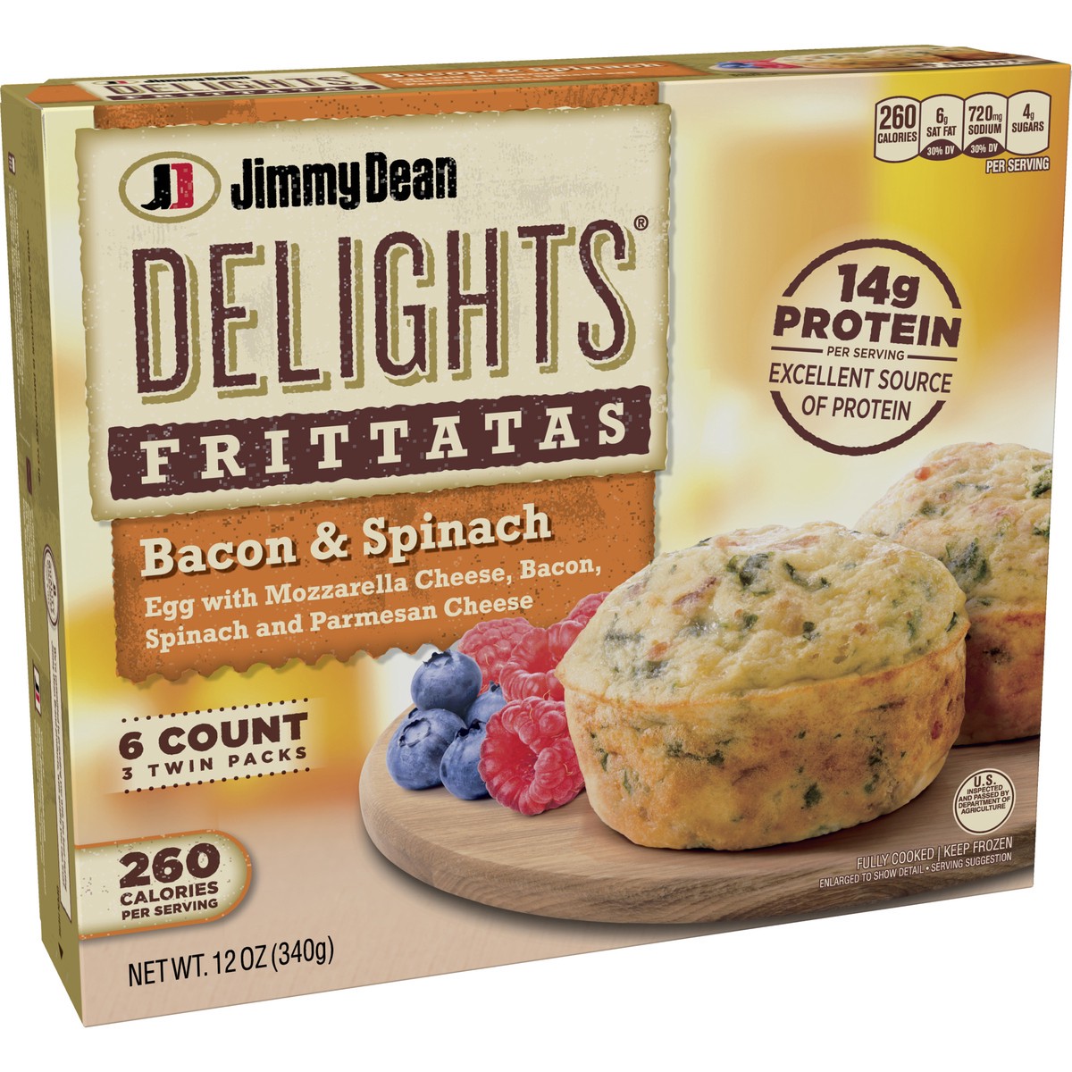 slide 5 of 9, Jimmy Dean Delights Frittatas with Bacon & Spinach, Frozen Breakfast, 6 Count, 340.19 g