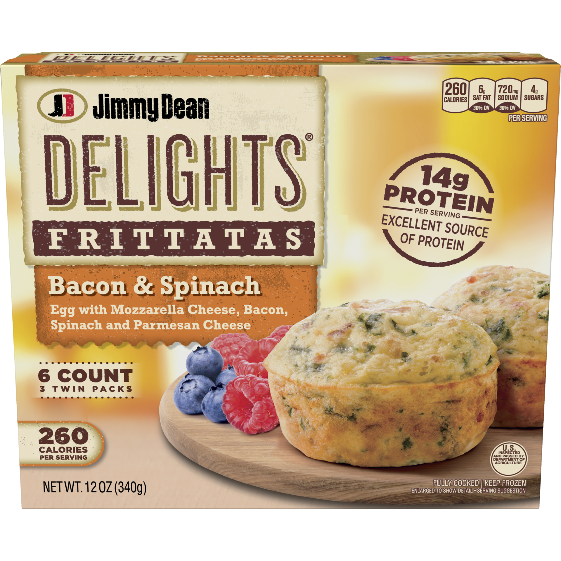 slide 1 of 6, Jimmy Dean Delights Frozen Bacon & Spinach Frittatas - 6ct/12oz, 6 ct; 12 oz