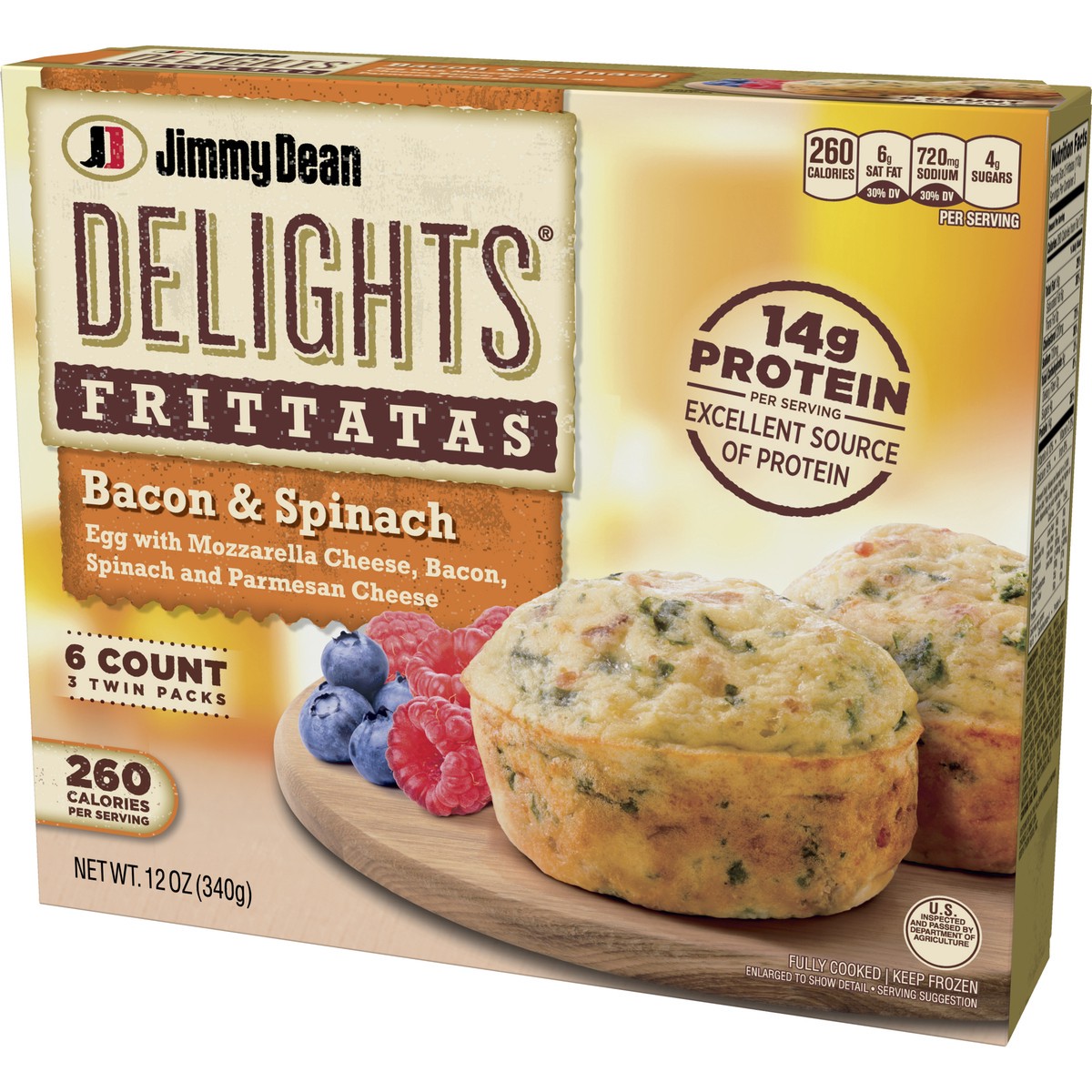 slide 7 of 9, Jimmy Dean Delights Frittatas with Bacon & Spinach, Frozen Breakfast, 6 Count, 340.19 g