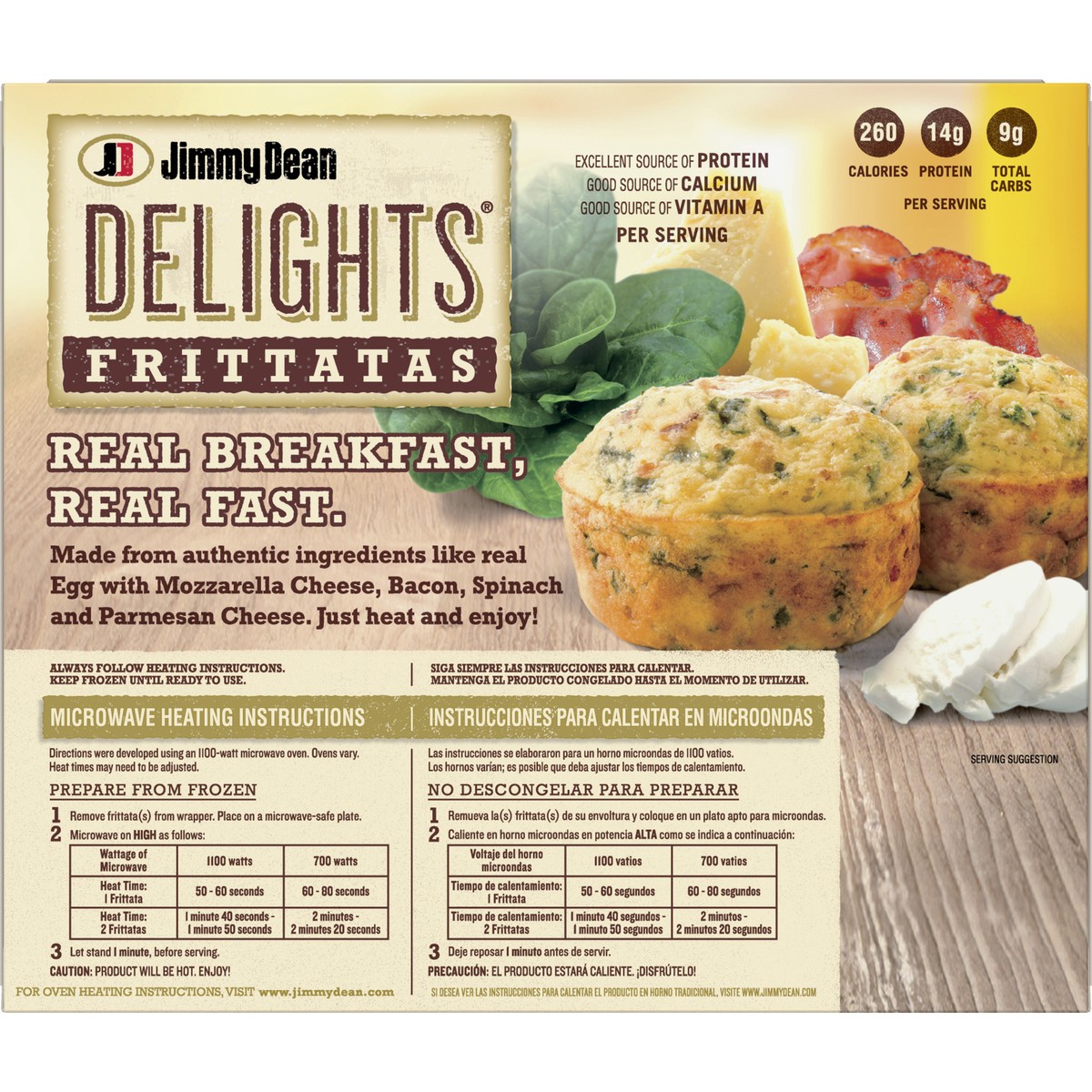 slide 2 of 9, Jimmy Dean Delights Frittatas with Bacon & Spinach, Frozen Breakfast, 6 Count, 340.19 g