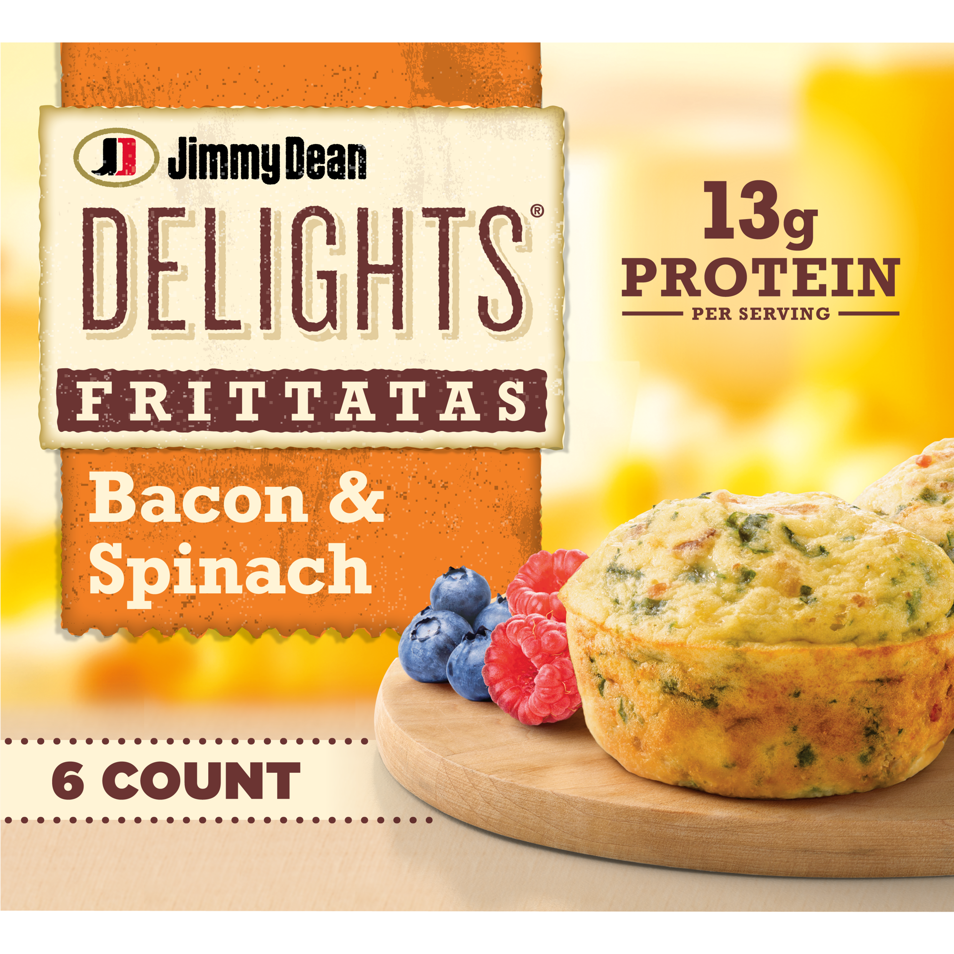 slide 1 of 9, Jimmy Dean Delights Frittatas with Bacon & Spinach, Frozen Breakfast, 6 Count, 340.19 g