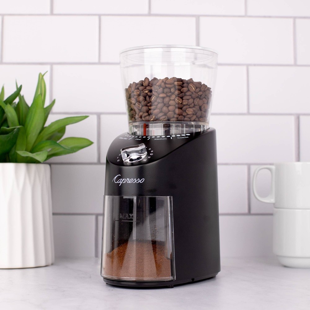 slide 3 of 6, Capresso Conical Burr Coffee Grinder Infinity Plus - Black 570.01, 1 ct