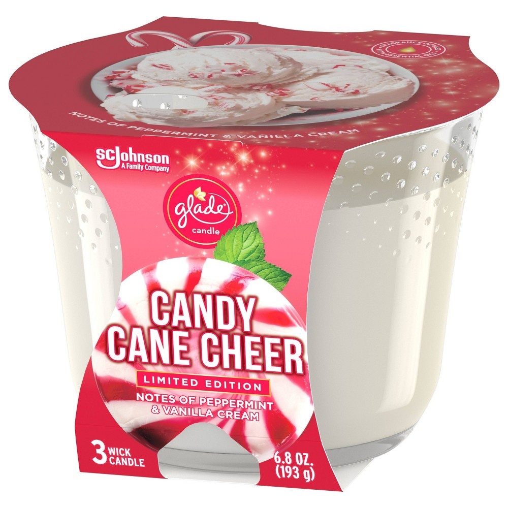 slide 5 of 5, Glade 3-Wick Candle Candy Cane Cheer, 6.8 oz