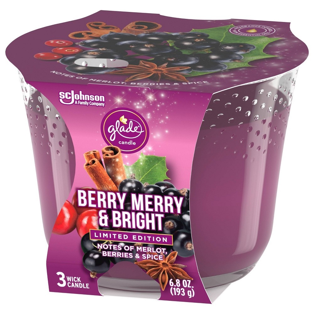 slide 3 of 5, Glade 3-Wick Candle Berry Merry & Bright, 6.8 oz