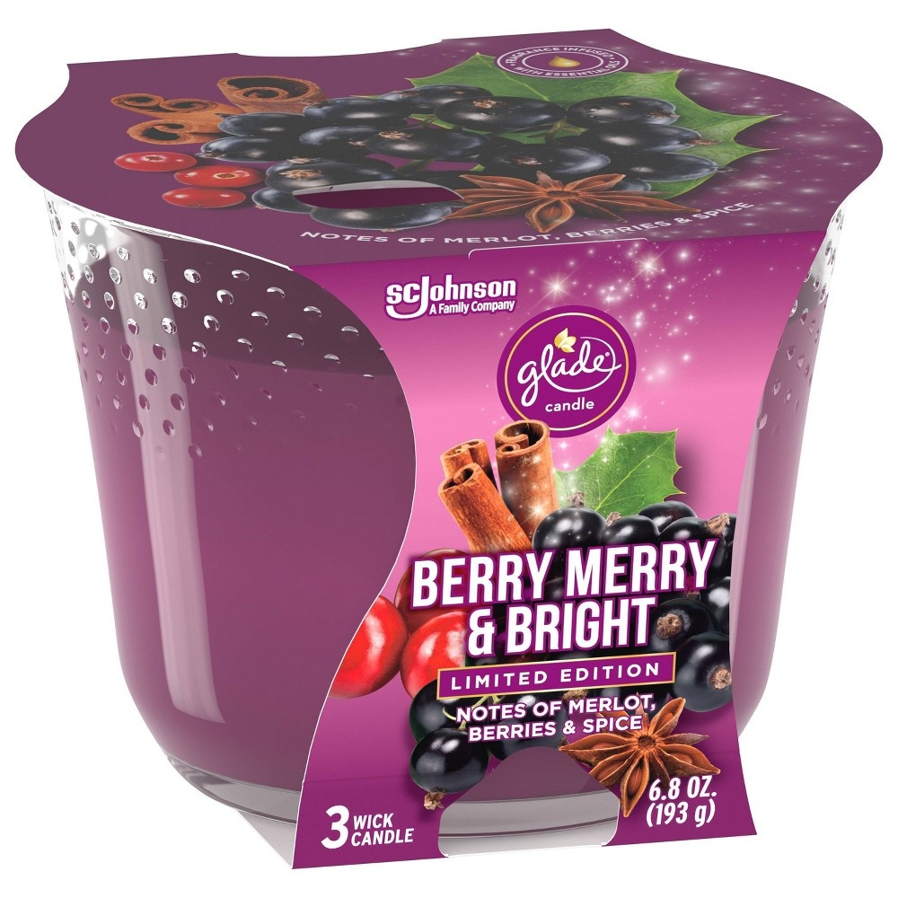 slide 4 of 5, Glade 3-Wick Candle Berry Merry & Bright, 6.8 oz