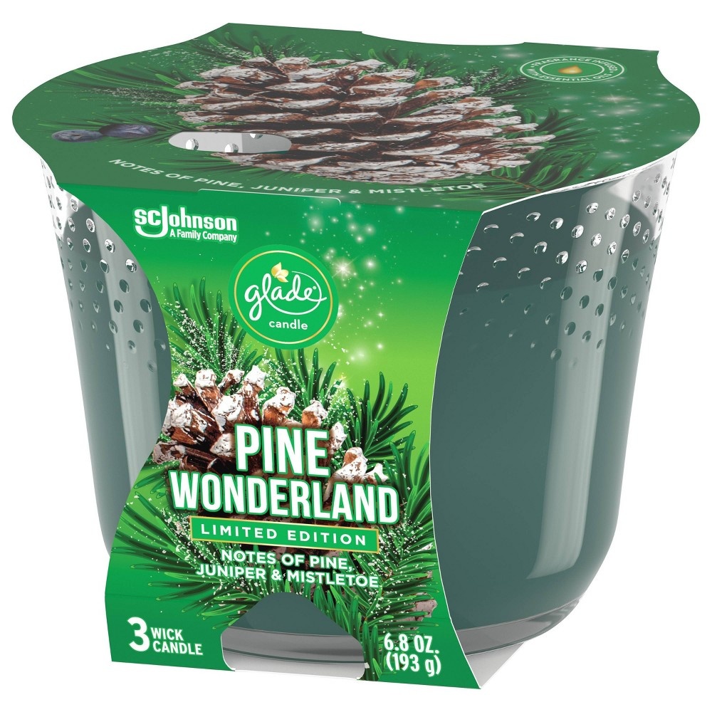 slide 3 of 5, Glade 3-Wick Candle Pine Wonderland, 6.8 oz