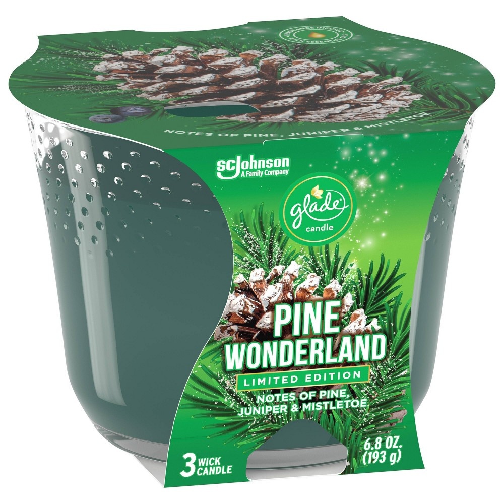 slide 4 of 5, Glade 3-Wick Candle Pine Wonderland, 6.8 oz