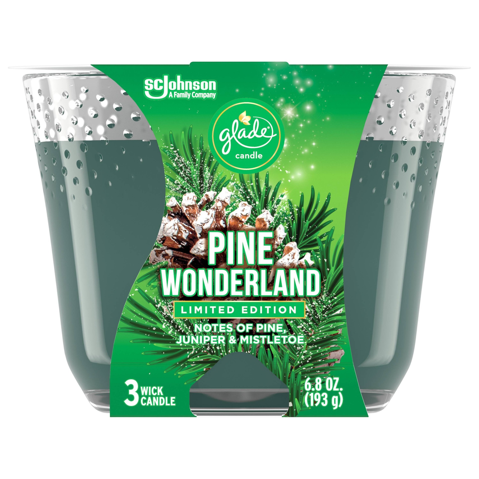 slide 1 of 5, Glade 3-Wick Candle Pine Wonderland, 6.8 oz