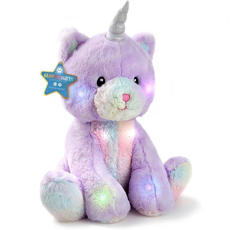 slide 1 of 1, FAO Schwarz Glow Brights Toy Plush LED with Sound Kittycorn 15" Stuffed Animal, 1 ct