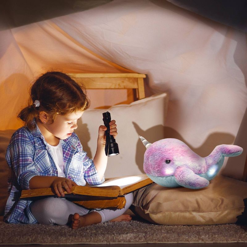 slide 2 of 7, FAO Schwarz Glow Brights Toy Plush LED with Sound Narwhal 17" Stuffed Animal, 1 ct
