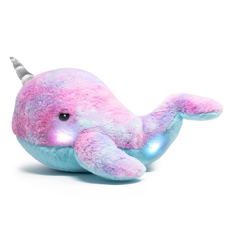 slide 3 of 7, FAO Schwarz Glow Brights Toy Plush LED with Sound Narwhal 17" Stuffed Animal, 1 ct