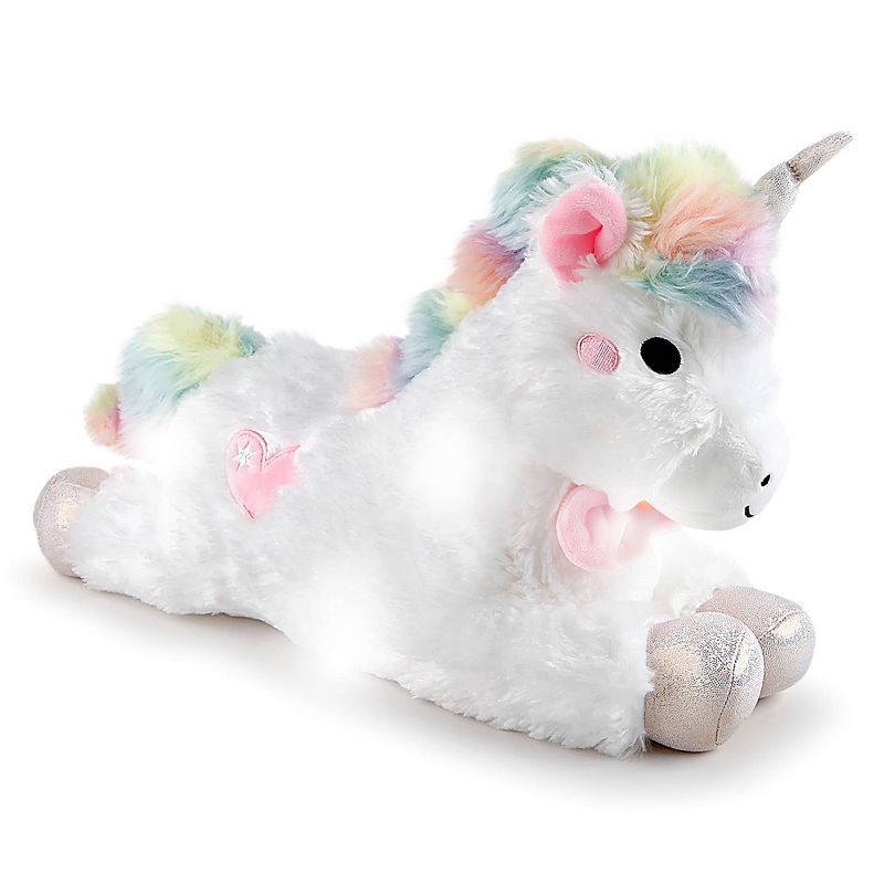 slide 2 of 8, FAO Schwarz Glow Brights Toy Plush LED with Sound White Unicorn 15" Stuffed Animal, 1 ct