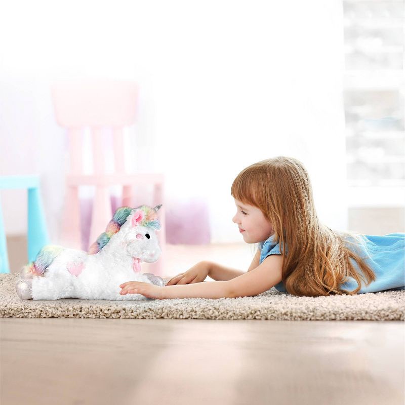 slide 4 of 8, FAO Schwarz Glow Brights Toy Plush LED with Sound White Unicorn 15" Stuffed Animal, 1 ct