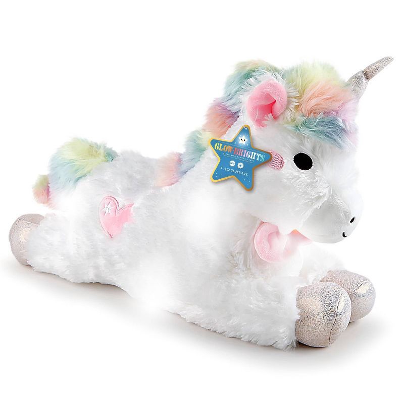 slide 1 of 8, FAO Schwarz Glow Brights Toy Plush LED with Sound White Unicorn 15" Stuffed Animal, 1 ct