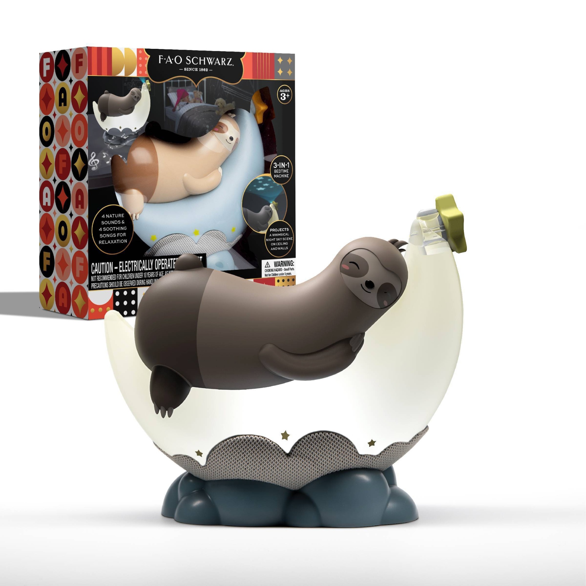slide 1 of 7, FAO Schwarz Night Light Sound Machine with Sloth and Moon, 1 ct