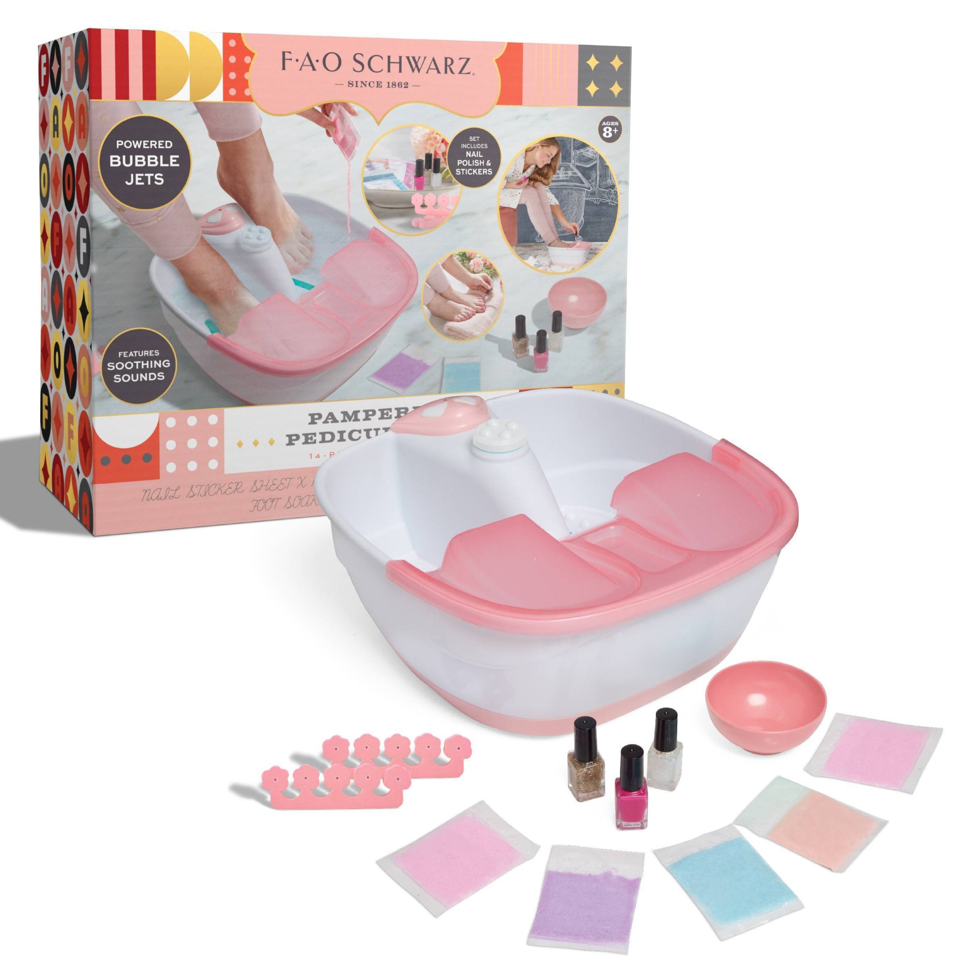 slide 1 of 7, FAO Schwarz Girls Pampered Pedicure Deluxe Foot Spa Set - 14pc, 14 ct