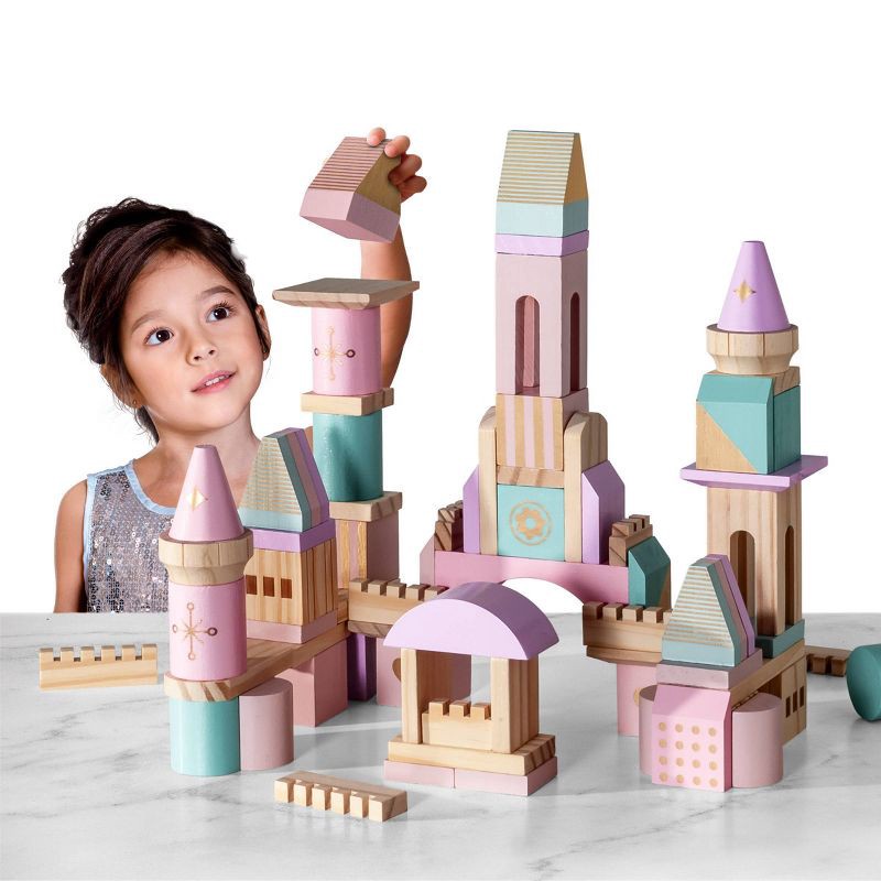 slide 2 of 5, FAO Schwarz Medieval Princesses Wooden Castle Building Blocks Set - 75pc, 75 ct