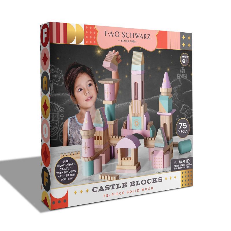 slide 4 of 5, FAO Schwarz Medieval Princesses Wooden Castle Building Blocks Set - 75pc, 75 ct