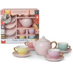 FAO Schwarz Hand-Glazed Ceramic Tea Party Set - 9pc: BPA-Free Pretend Play Tea Accessories for Kids