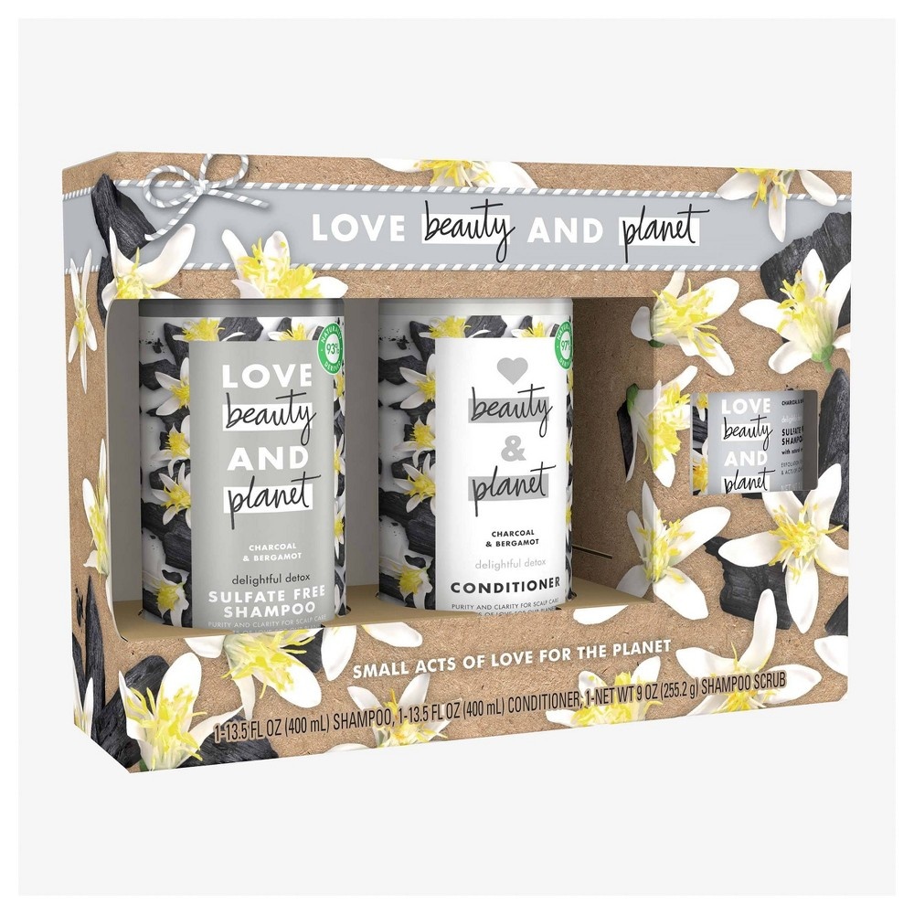 slide 4 of 4, Love Beauty and Planet Charcoal Detox Shampoo Conditioner and Scalp Scrub Gift Pack, 3 fl oz