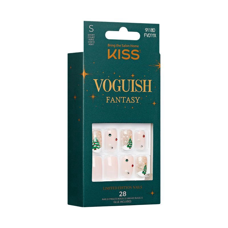 slide 6 of 6, KISS Voguish Fantasy Holiday Press-On Nails, Nude, Short Length, Square Shaped, 31 Ct., 1 ct