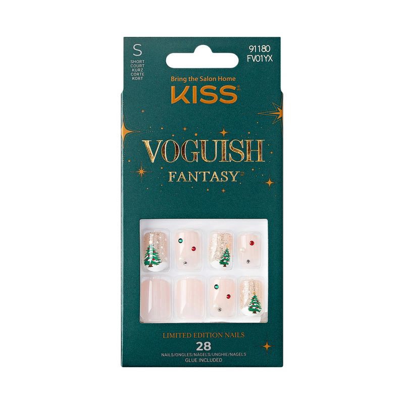 slide 1 of 6, KISS Voguish Fantasy Holiday Press-On Nails, Nude, Short Length, Square Shaped, 31 Ct., 1 ct