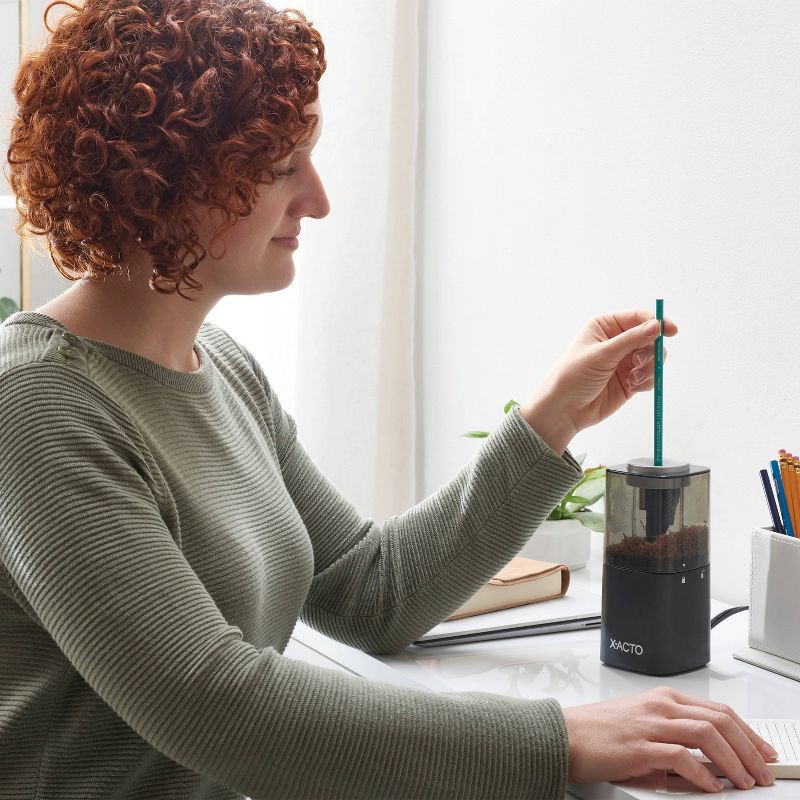 slide 4 of 10, X-ACTO Powerhouse Electric Pencil Sharpener with SafeStart Motor: Electronic Sharpener for Pencils, Black & Clear, 1 ct