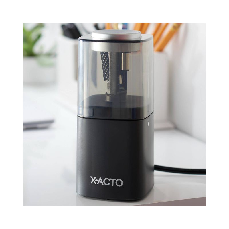 slide 5 of 10, X-ACTO Powerhouse Electric Pencil Sharpener with SafeStart Motor: Electronic Sharpener for Pencils, Black & Clear, 1 ct