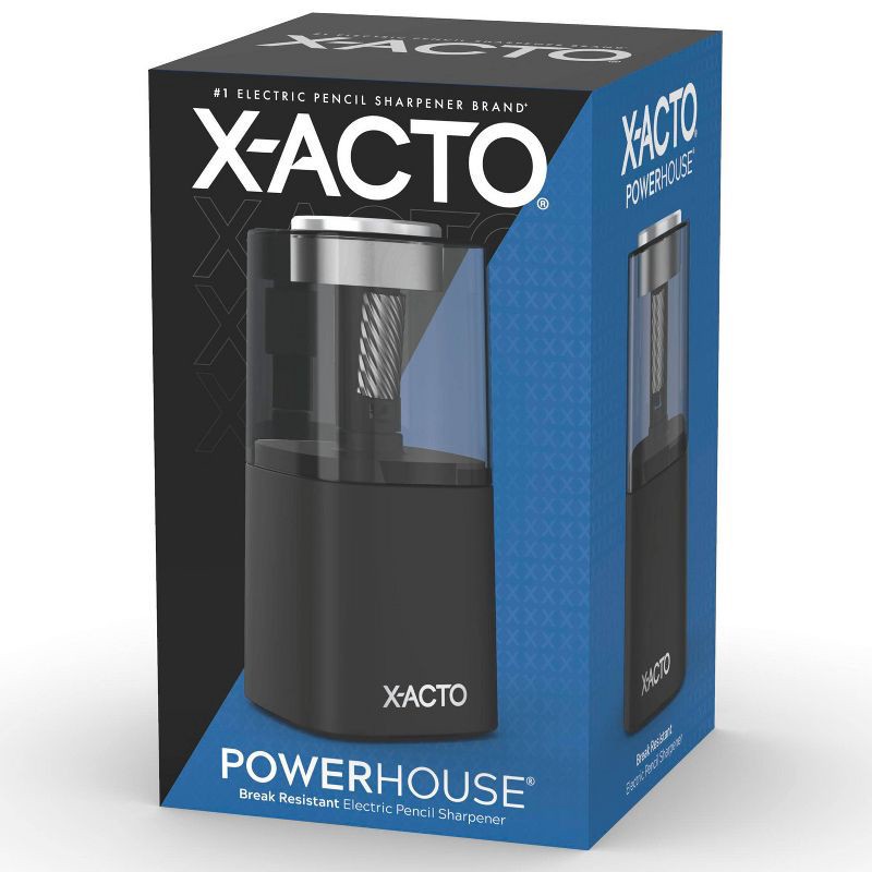 slide 9 of 10, X-ACTO Powerhouse Electric Pencil Sharpener with SafeStart Motor: Electronic Sharpener for Pencils, Black & Clear, 1 ct