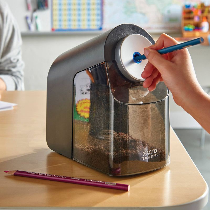 slide 4 of 10, X-ACTO TeacherPro Electric Pencil Sharpener with Auto Adjust Dial and SafeStart Motor: Electronic Sharpener for Pencils, 1 ct