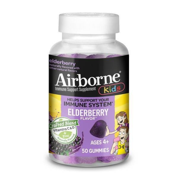 slide 1 of 6, Airborne Kids Elderberry Gummies with Vitamin C & Zinc - 50ct, 50 ct
