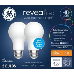 GE Reveal LED 40W Frosted A19 Bulb, 2 pk